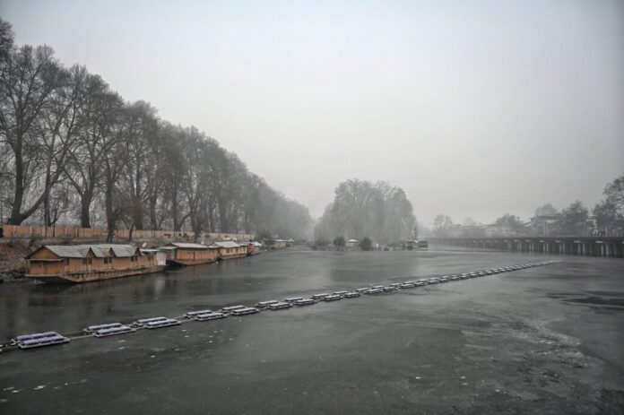 Frost-covered landscape in Srinagar during winter